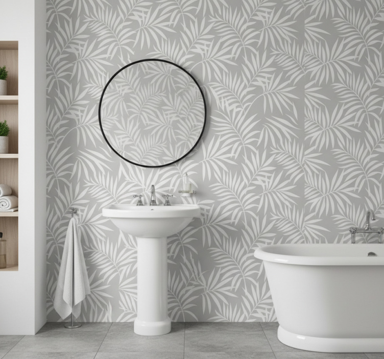 Papier peint salle de bain feuilles élégantes grises - TenStickers