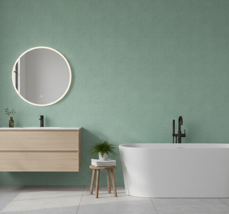 Papier peint salle de bain imitation lin vert - TenStickers