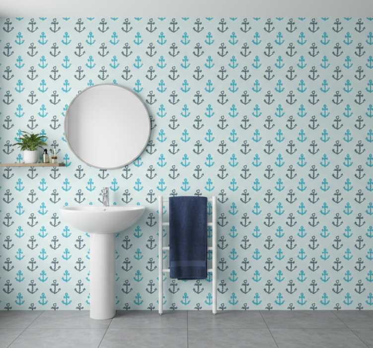Papier peint salle de bain motif ancre - TenStickers