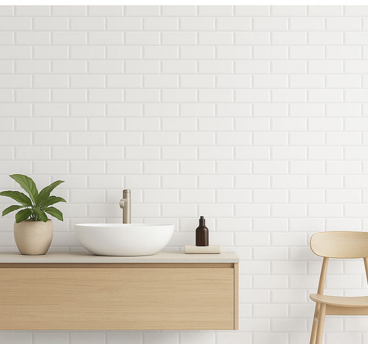 Papier peint salle de bain motif carreaux blancs - TenStickers