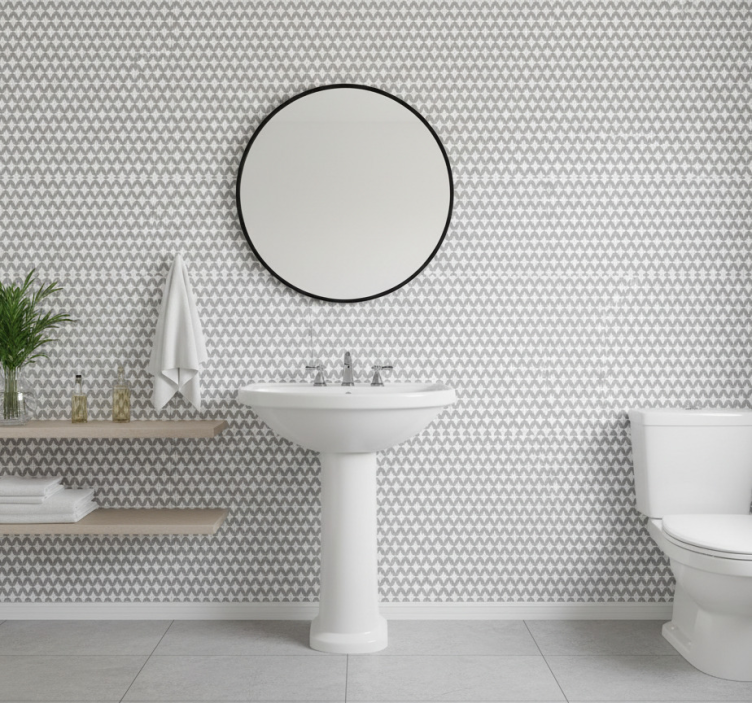 Papier peint salle de bain motif gris et blanc - TenStickers