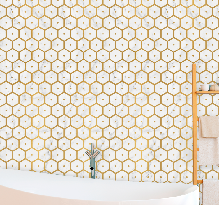 Papier peint salle de bain motif hexagonal élégant - TenStickers