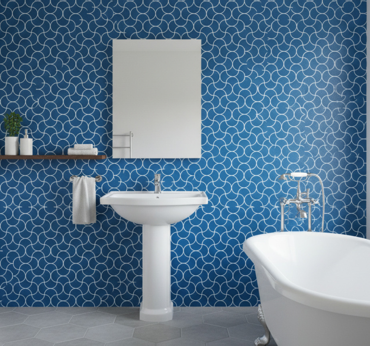 Papier peint salle de bain motif vagues géométriques - TenStickers