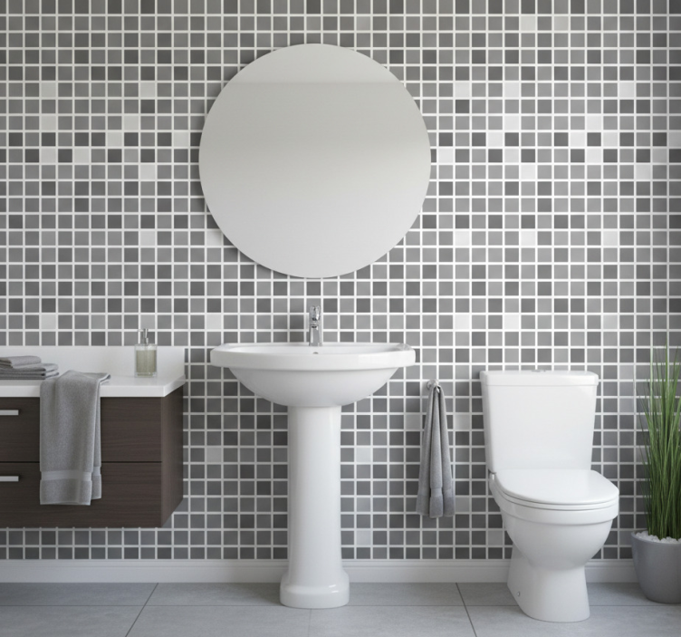 Papier peint salle de bain nuances de gris - TenStickers