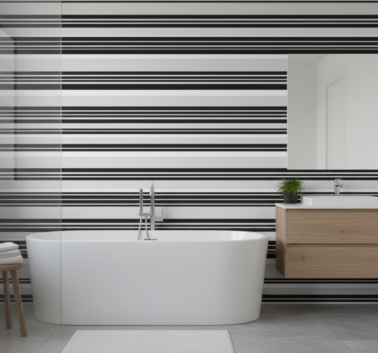 Papier peint salle de bain raye noir et blanc - TenStickers
