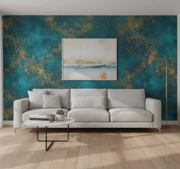 Papier peint salon éclats turquoise vieilli - TenStickers