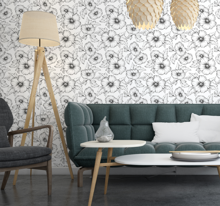 Papier peint tendance floral en noir et blanc - TenStickers