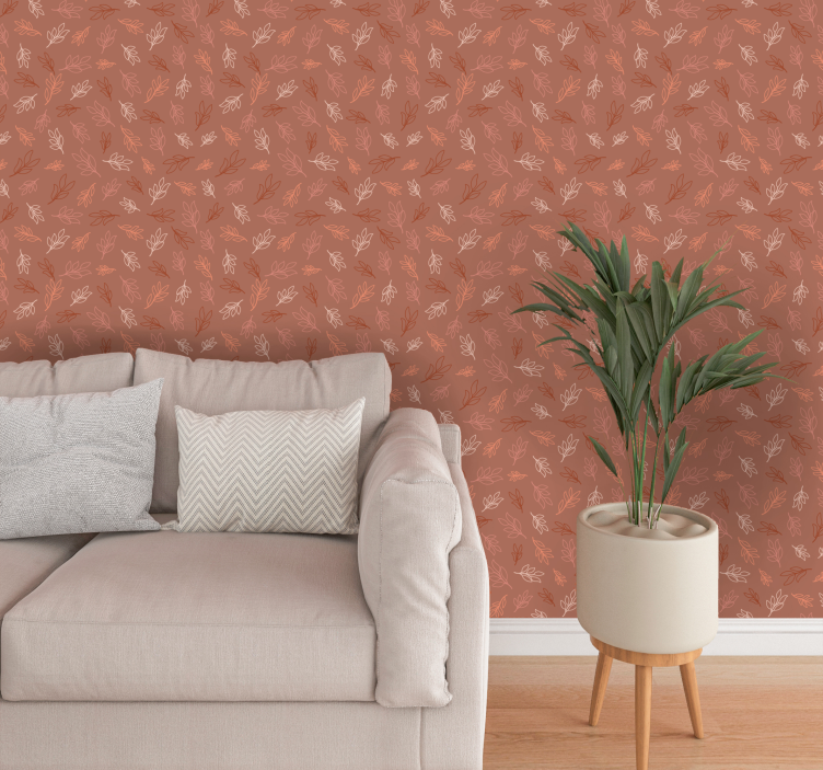 Papier peint terracotta motif de feuilles - TenStickers