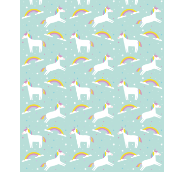 Papier peint chambre enfant licornes avec arc-en-ciel - TenStickers