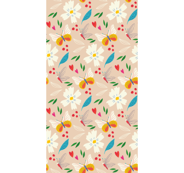 Papier peint chambre enfant fleurs et papillons beige - TenStickers
