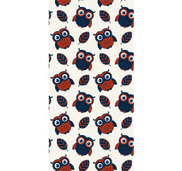 Papier peint chambre enfant motif hiboux bleus et rouges - TenStickers