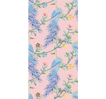 Papier peint chambre enfant oiseaux dans un paradis rose - TenStickers