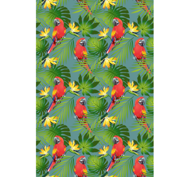 Papier peint chambre enfant perroquets tropicaux et feuilles - TenStickers