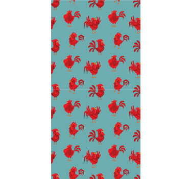 Papier peint chambre enfant coqs rouges sur fond bleu - TenStickers