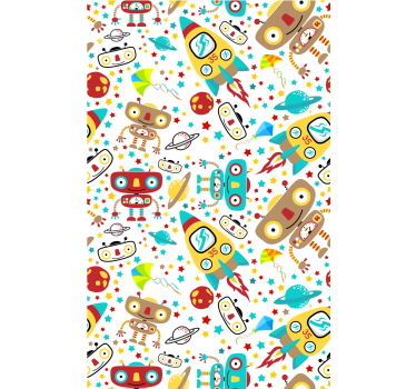 Papier peint chambre enfant aventure des robots fusées - TenStickers