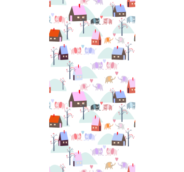 Papier peint chambre enfant éléphants et maisons - TenStickers