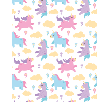 Papier peint chambre enfant licornes et nuages - TenStickers