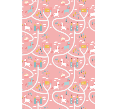 Papier peint chambre enfant châteaux et licornes - TenStickers