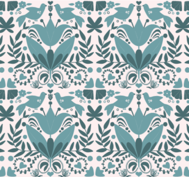 Papier peint cuisine motif folk bleu avec oiseaux - TenStickers