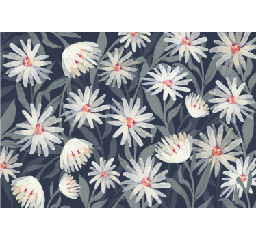 Papier peint cuisine fleurs marguerites sur fond bleu - TenStickers