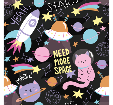Papier peint chambre fille papier peint chat dans l'espace - TenStickers