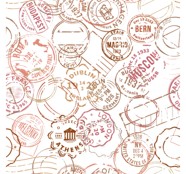 Papier peint ville timbres vintage - TenStickers