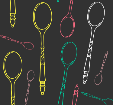 Papier peint cuisine croquis d'ustensiles au néon - TenStickers