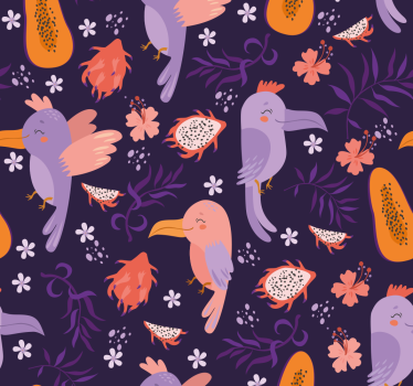 Papier peint perroquets sur fond tropical violet - TenStickers