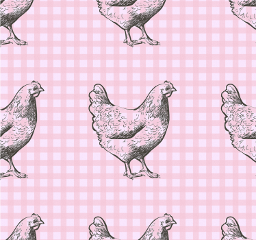 Papier peint cuisine carrés roses et blancs avec des poules - TenStickers