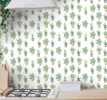Papier peint cuisine motif de verdure en pot - TenStickers