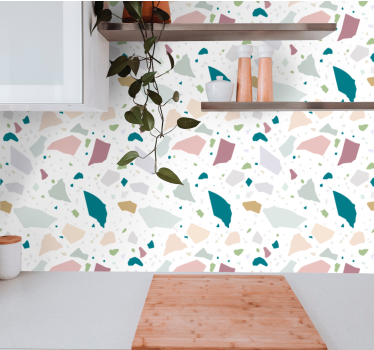 Papier peint cuisine terrazzo géométrique coloré - TenStickers