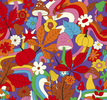 Papier peint fleuri motif psychédélique coloré rétro - TenStickers