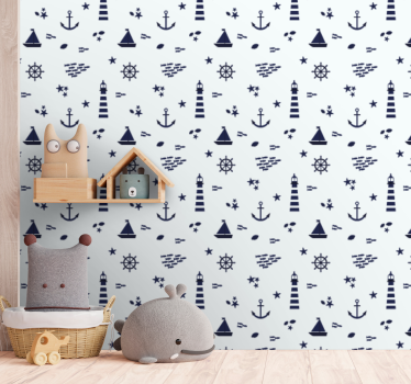 Papier peint chambre enfant éléments nautiques nordiques - TenStickers