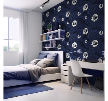 Papier peint chambre ado bleu crânes et graffitis - TenStickers