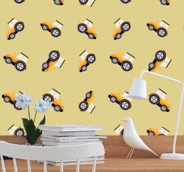 Papier peint chambre enfant camions de construction mignons - TenStickers