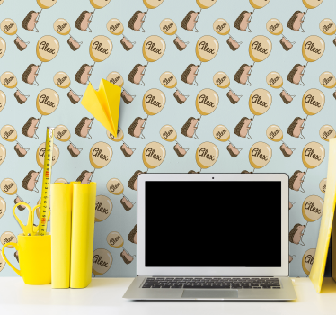 Papier peint chambre enfant hérissons avec ballons et nom - TenStickers