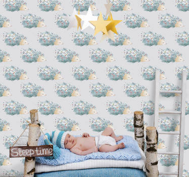 Papier peint animaux motif hérisson floral - TenStickers