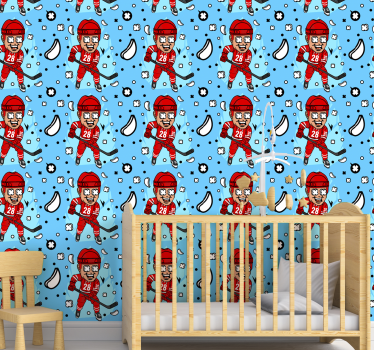 Papier peint chambre enfant personnages de hockey cartoon - TenStickers