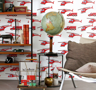 Papier peint chambre enfant plaisir de l'hélicoptère rouge - TenStickers