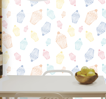 Papier peint cuisine croquis de petits gâteaux - TenStickers