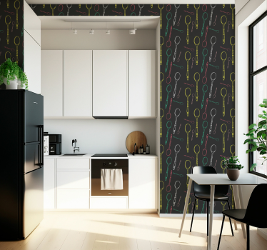 Papier peint cuisine croquis d'ustensiles au néon - TenStickers