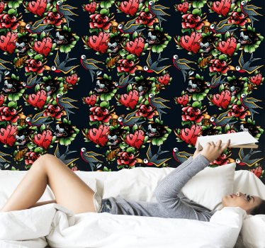 Papier peint chambre ado motif style tatouage - TenStickers