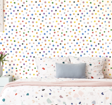 Papier peint avec rond Points colorés sur blanc - TenStickers