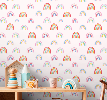 Papier peint chambre enfant motifs arc-en-ciel colorés - TenStickers
