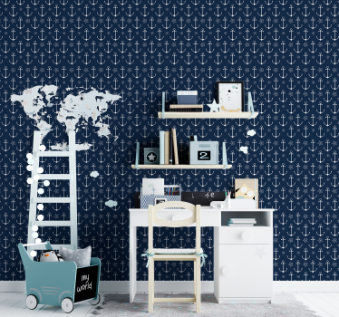 Papier peint bleu marine modèle d'ancre - TenStickers