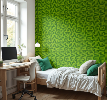 Papier peint chambre ado conception de jeu à carrés verts - TenStickers