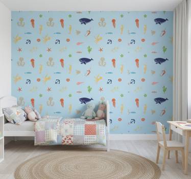 Papier peint chambre enfant animaux marins minimalistes - TenStickers