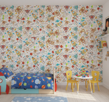 Papier peint chambre enfant aventure des robots fusées - TenStickers