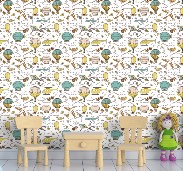 Papier peint chambre enfant aventure en montgolfière - TenStickers