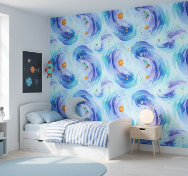 Papier peint chambre enfant bleu clair galaxie - TenStickers